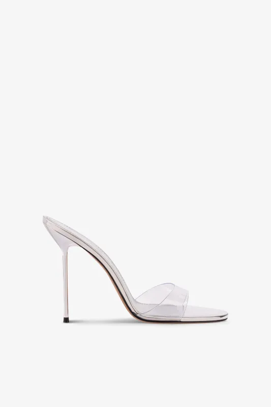 Mules in pvc-mirror leather silver sold by Paris Texas