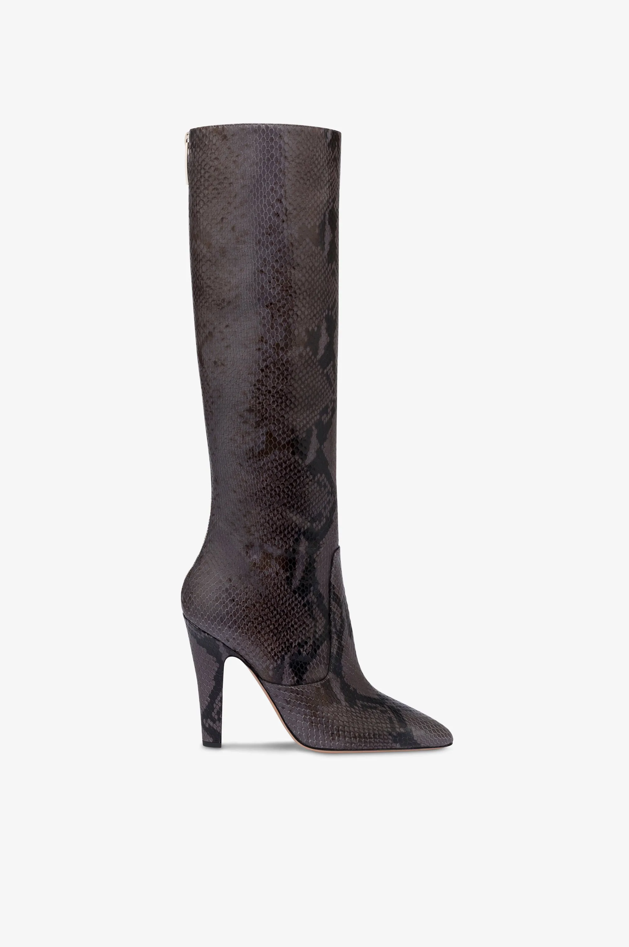 Boots in ash printed python leather. sold by Paris Texas