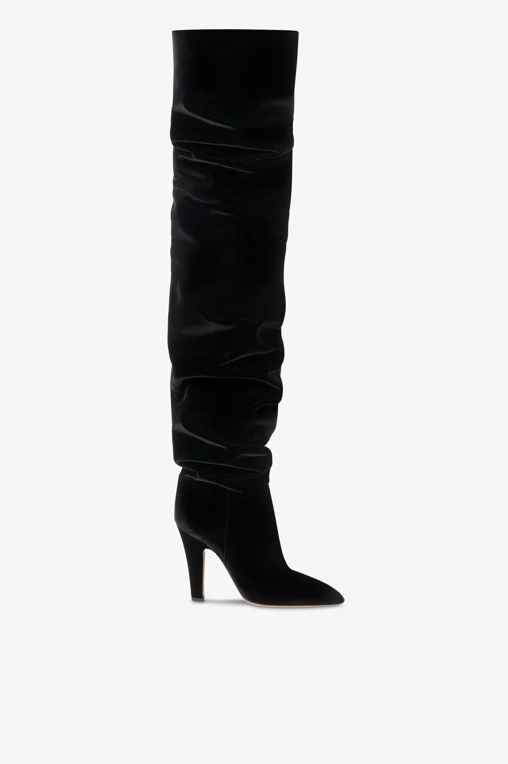 Over-the-knee boots in black velvet. sold by Paris Texas