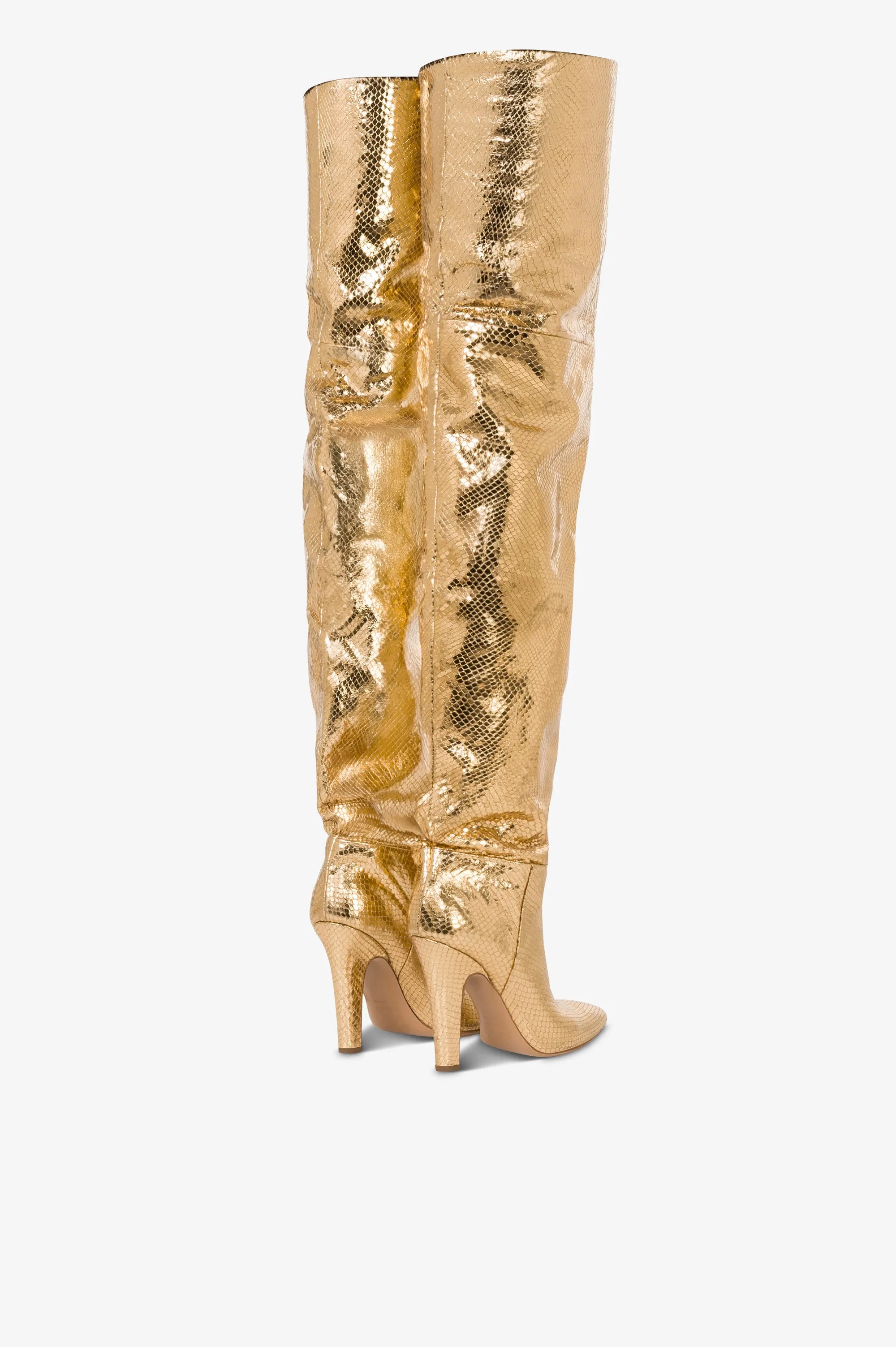 Over-the-knee boots in gold, metallic-effect printed python leather. sold by Paris Texas product image thumbnail 3