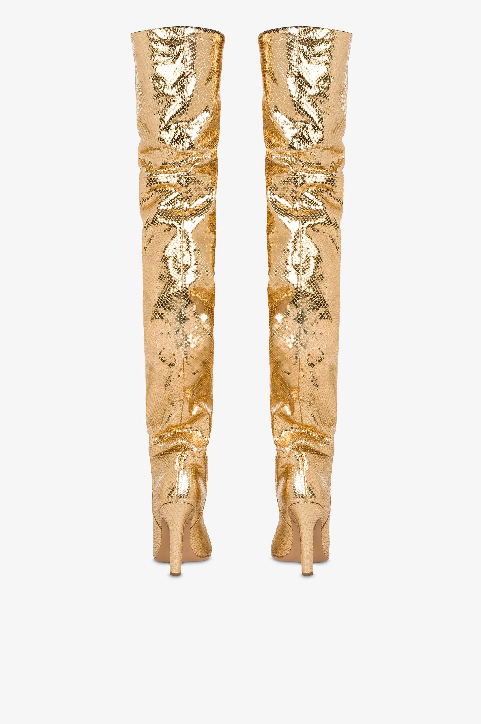 Over-the-knee boots in gold, metallic-effect printed python leather. sold by Paris Texas product image thumbnail 4