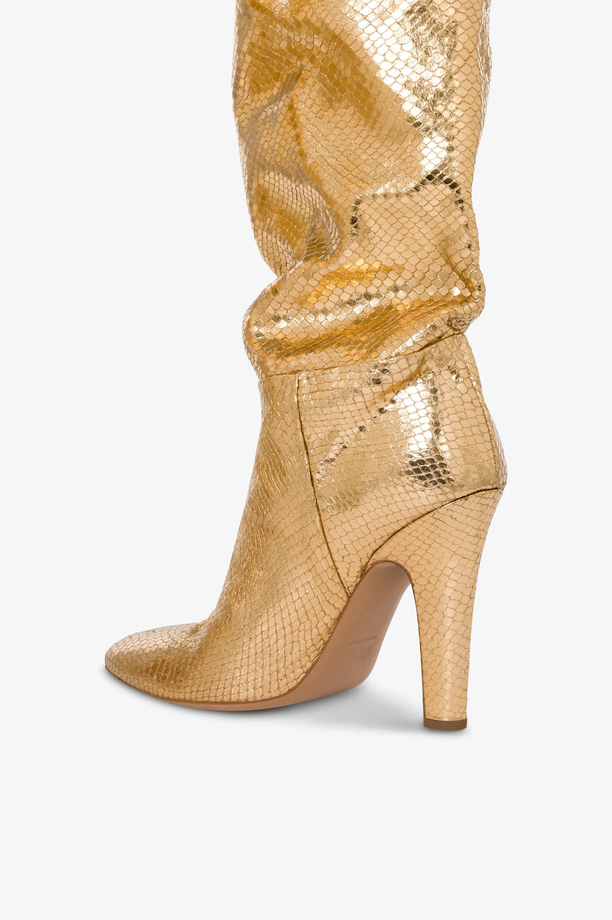 Over-the-knee boots in gold, metallic-effect printed python leather. sold by Paris Texas product image thumbnail 5