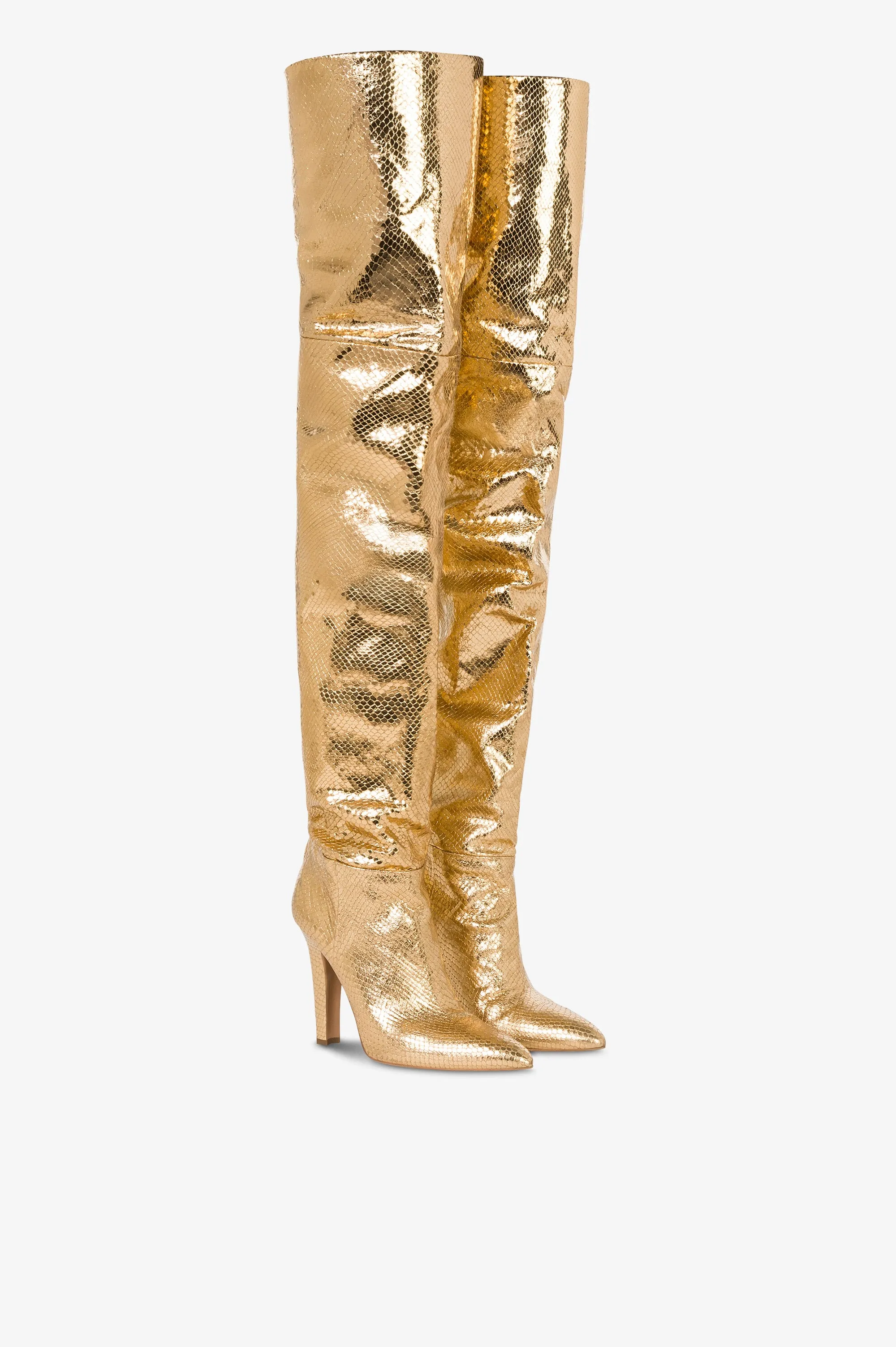 Over-the-knee boots in gold, metallic-effect printed python leather. sold by Paris Texas product image thumbnail 2