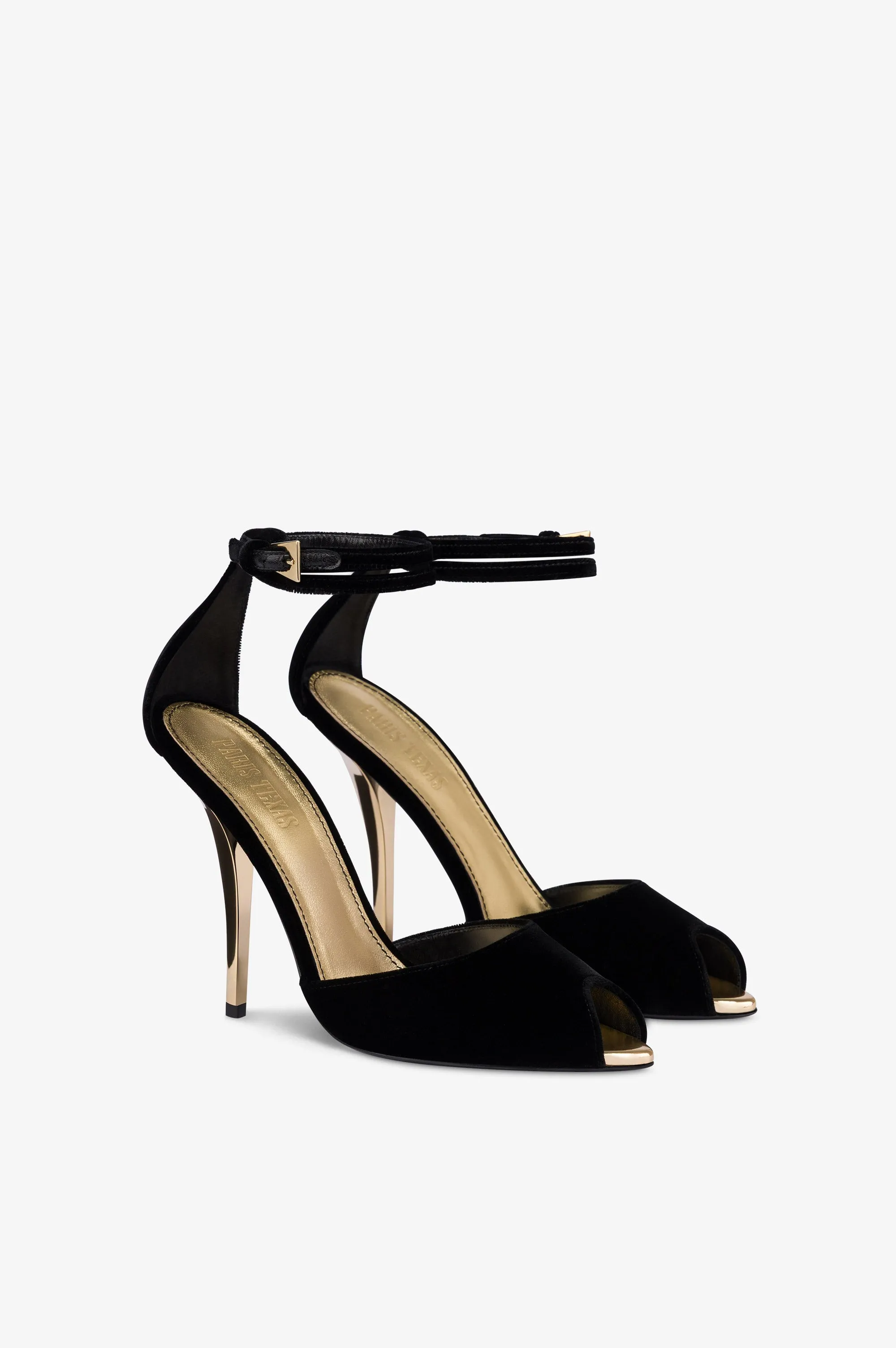Sandals in black velvet with gold detailing. sold by Paris Texas product image thumbnail 2