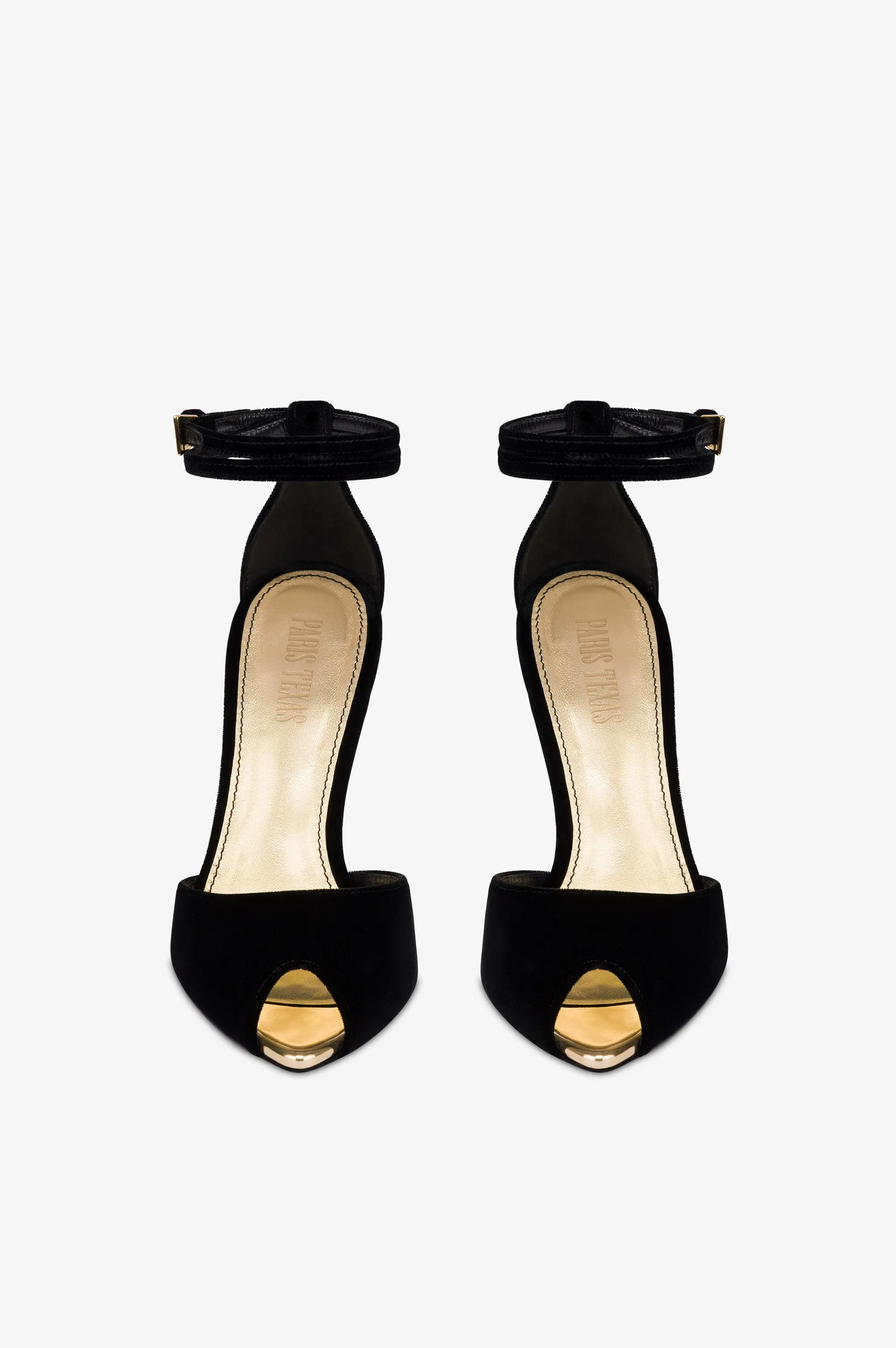 Sandals in black velvet with gold detailing. sold by Paris Texas product image thumbnail 3