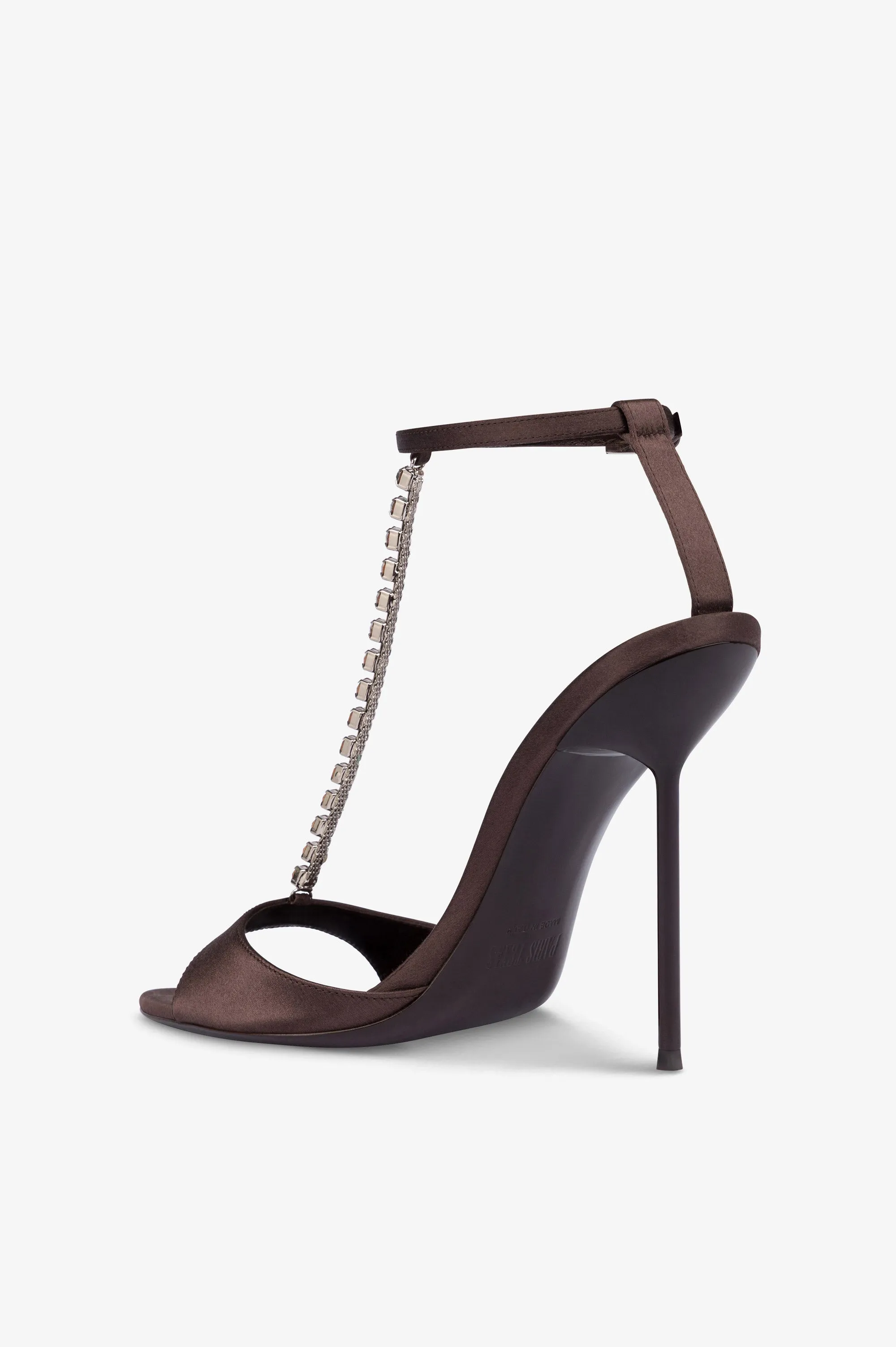 T-strap sandals in ebony satin with stud detailing. sold by Paris Texas product image thumbnail 5
