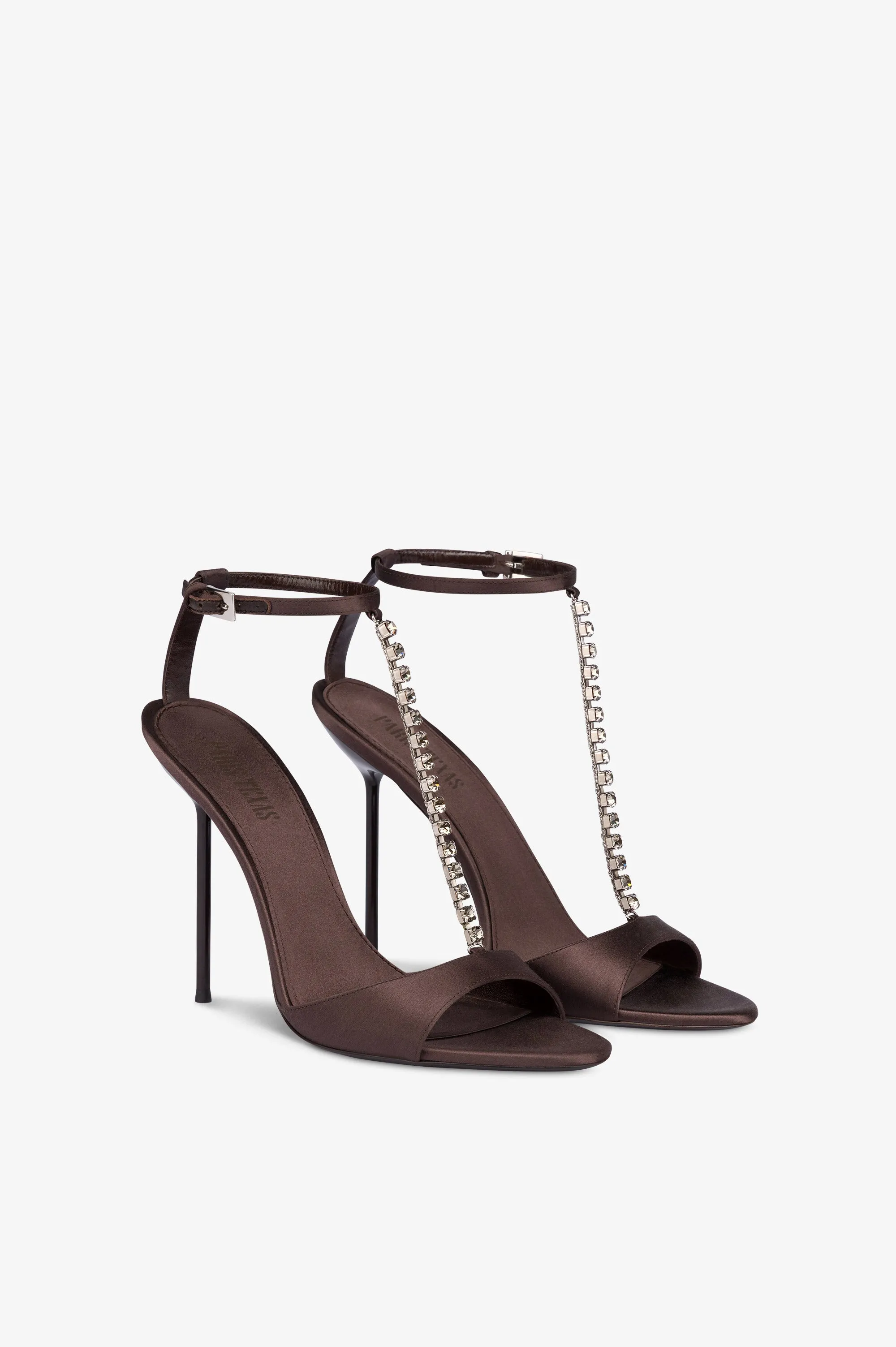 T-strap sandals in ebony satin with stud detailing. sold by Paris Texas product image thumbnail 2