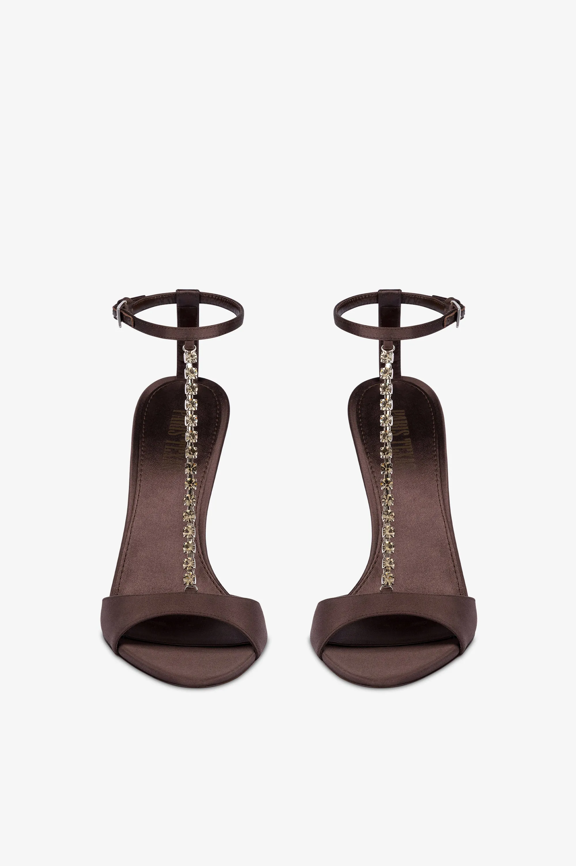 T-strap sandals in ebony satin with stud detailing. sold by Paris Texas product image thumbnail 3