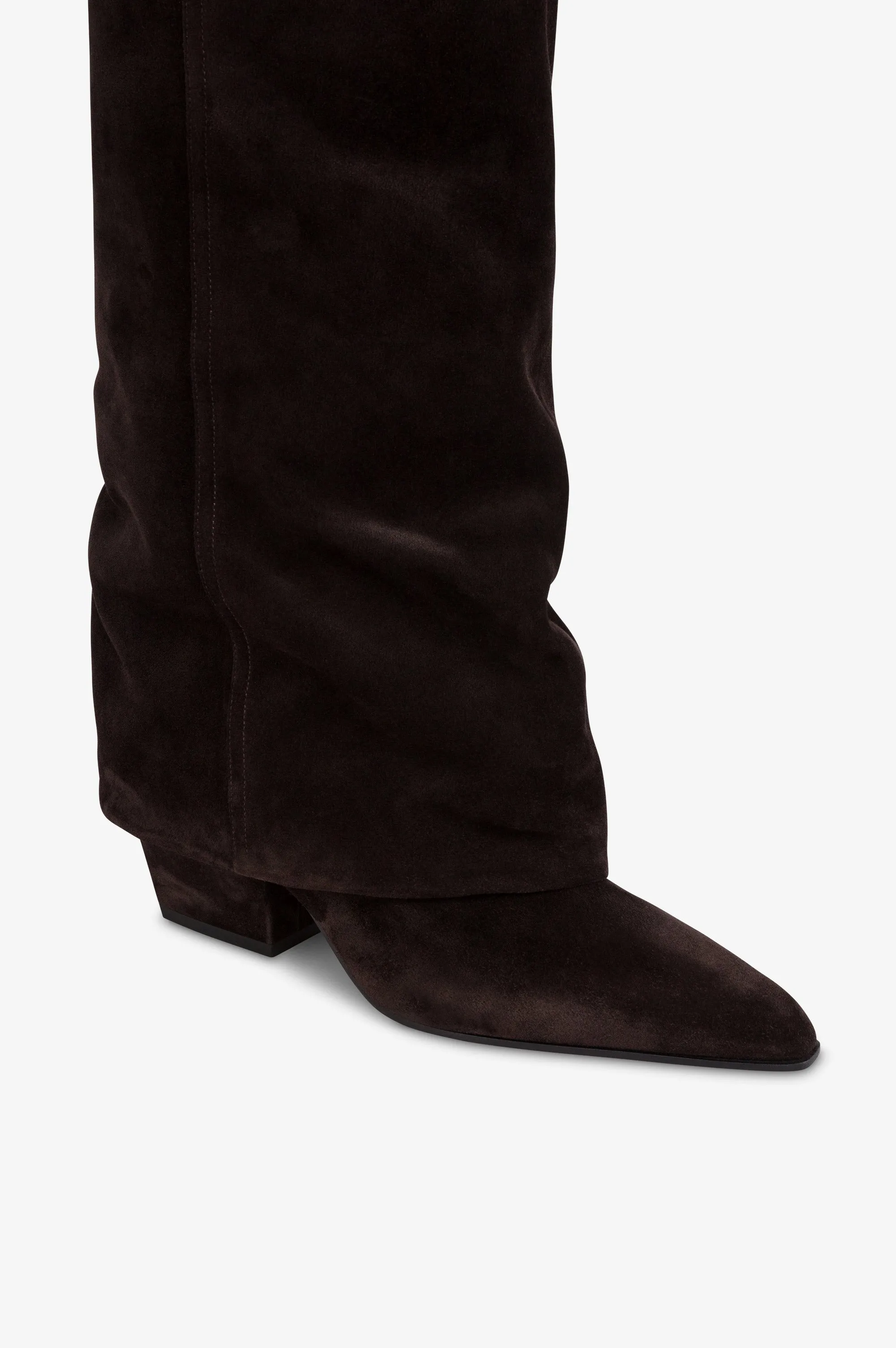 Fold-over boots in ebony calf suede leather. sold by Paris Texas product image thumbnail 5