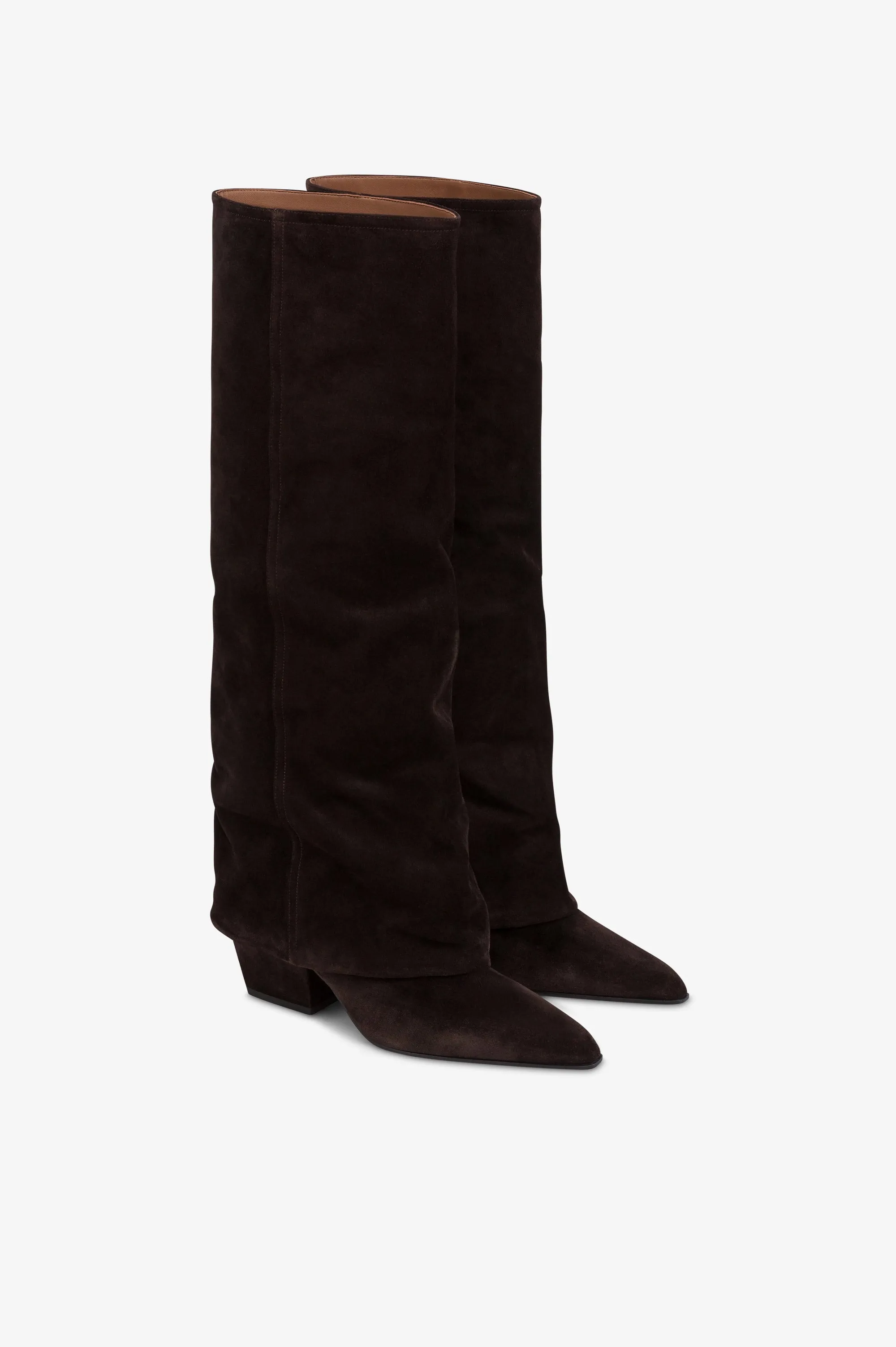 Fold-over boots in ebony calf suede leather. sold by Paris Texas product image thumbnail 2