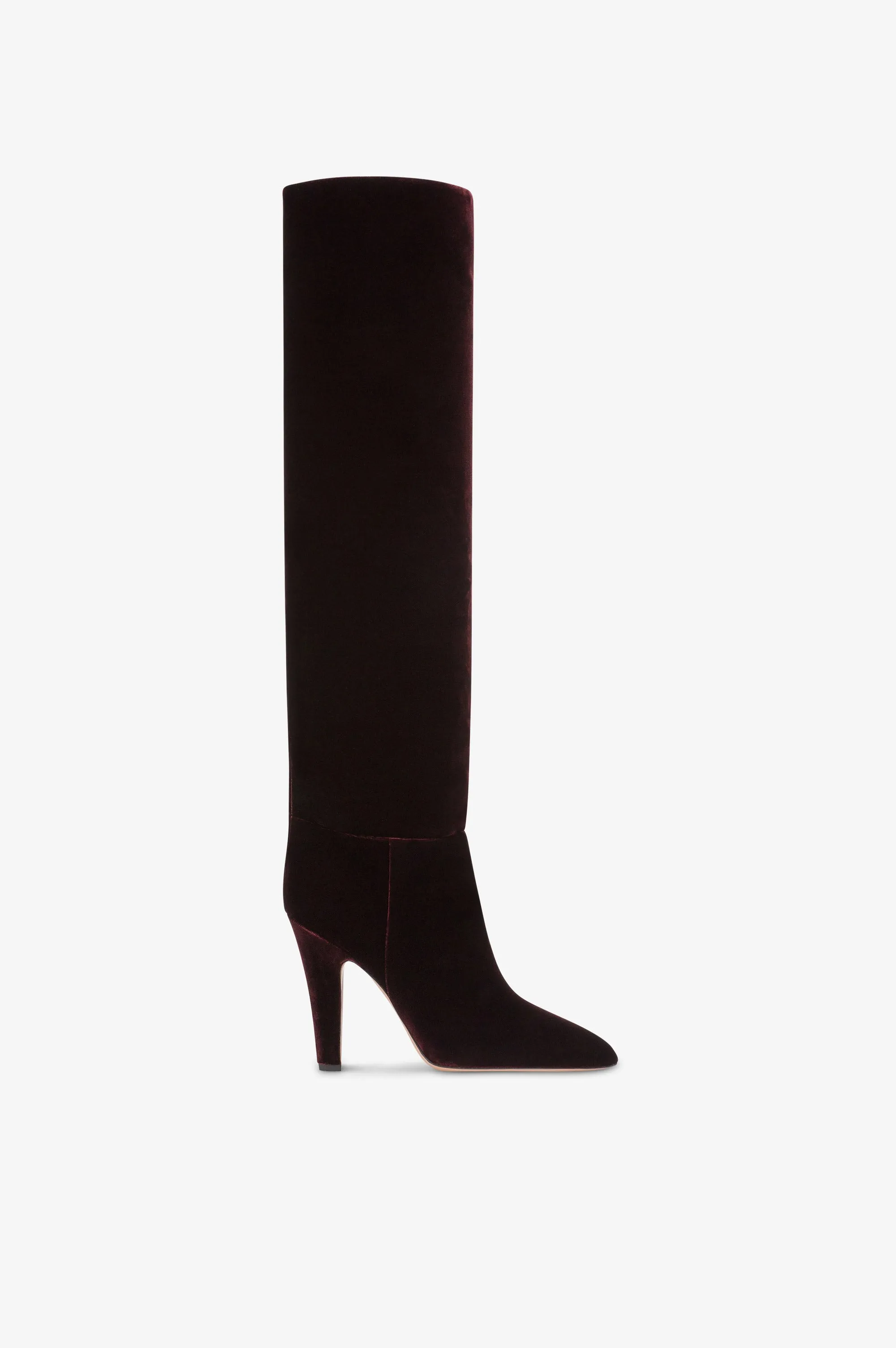 Boots in pinot noir velvet. sold by Paris Texas