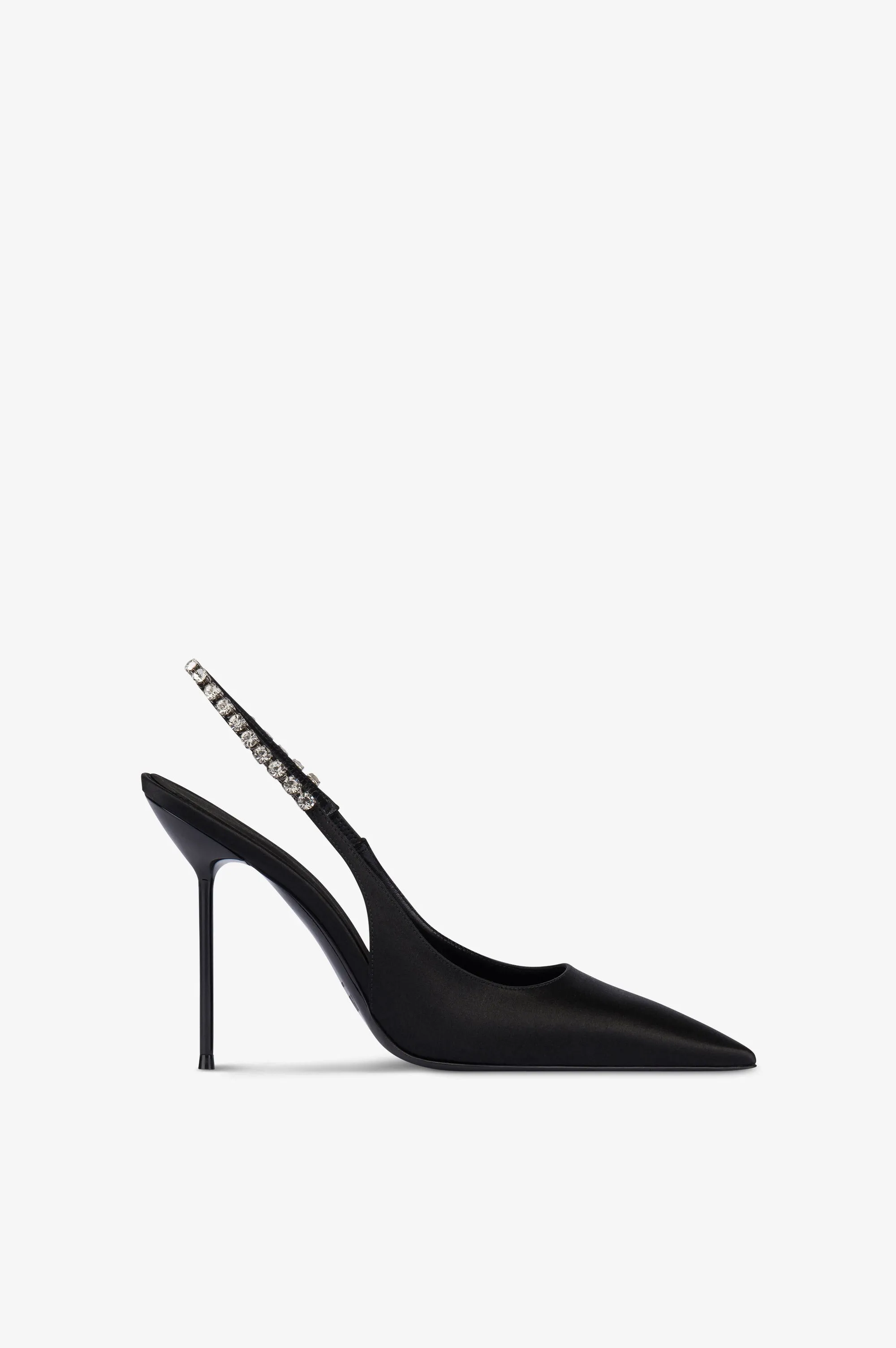 Slingbacks in black satin with stud detailing. sold by Paris Texas