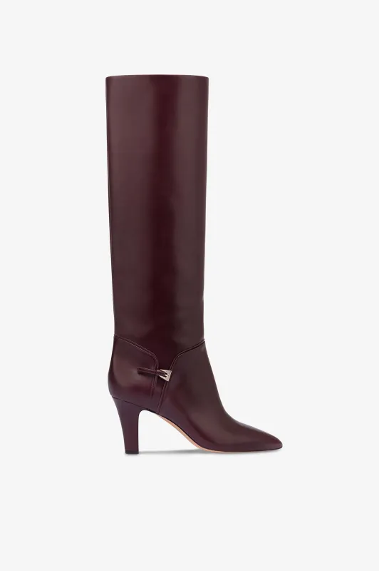 Boots in pinot noir calf leather. sold by Paris Texas