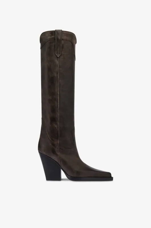 Texan boots in black vintage-effect leather. sold by Paris Texas
