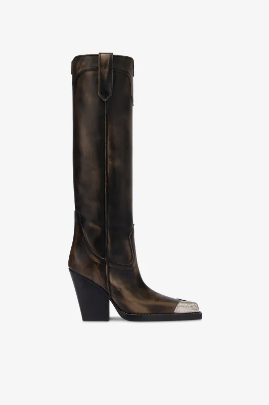 Texan-style boots in black brushed leather. sold by Paris Texas