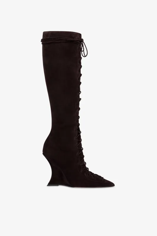 Boots in ebony calf suede leather. sold by Paris Texas