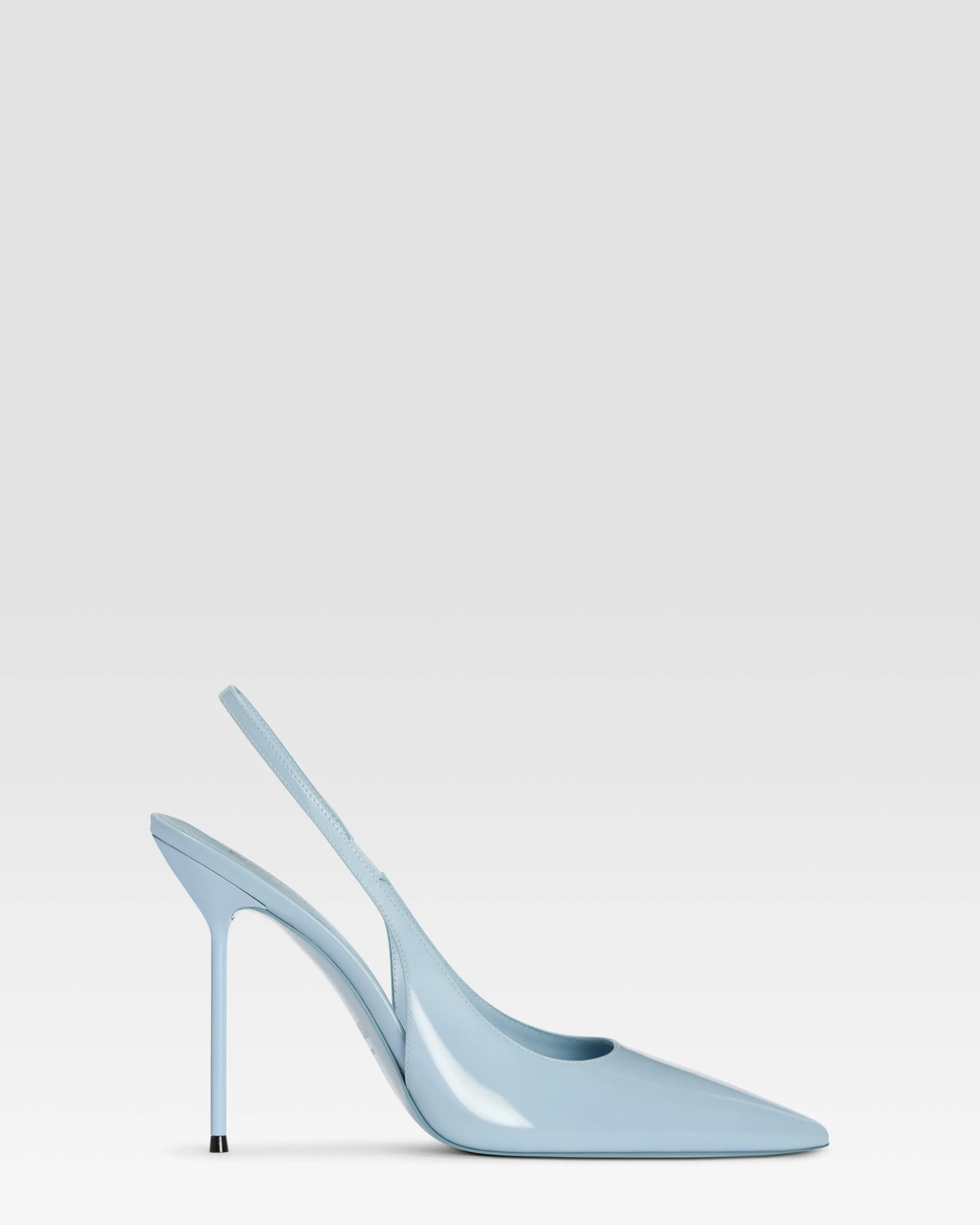 Slingbacks in denim-colored patent leather sold by Paris Texas