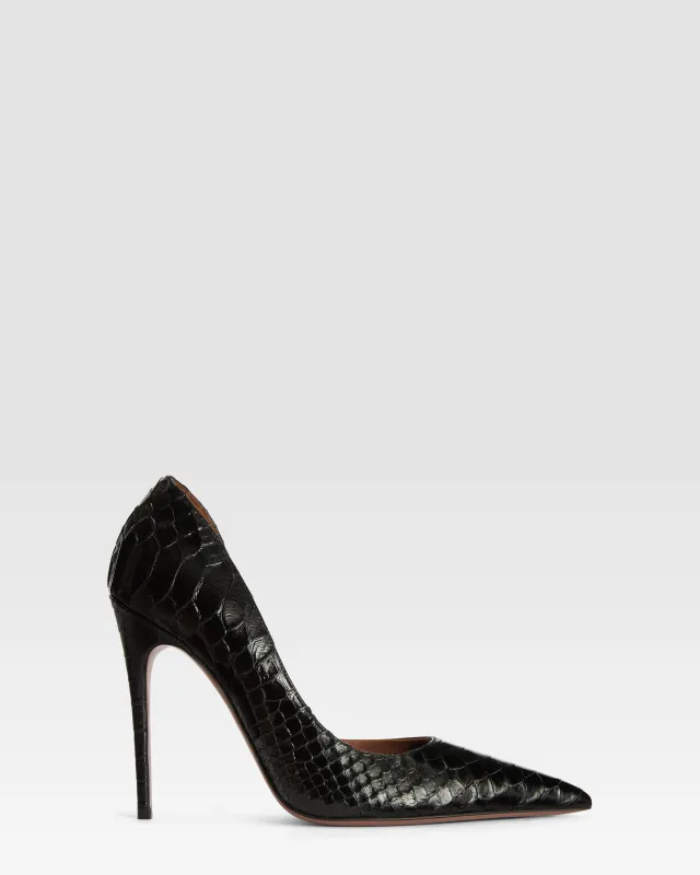 Pumps in black printed python leather sold by Paris Texas