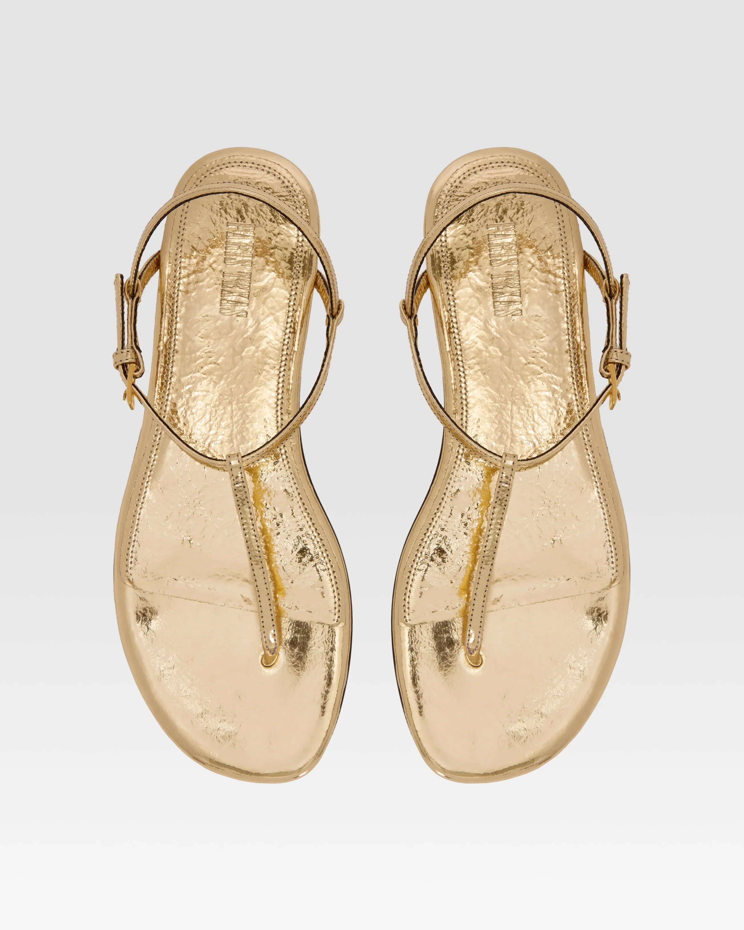 Flat sandals in gold metallic-effect, plisse leather sold by Paris Texas product image thumbnail 5