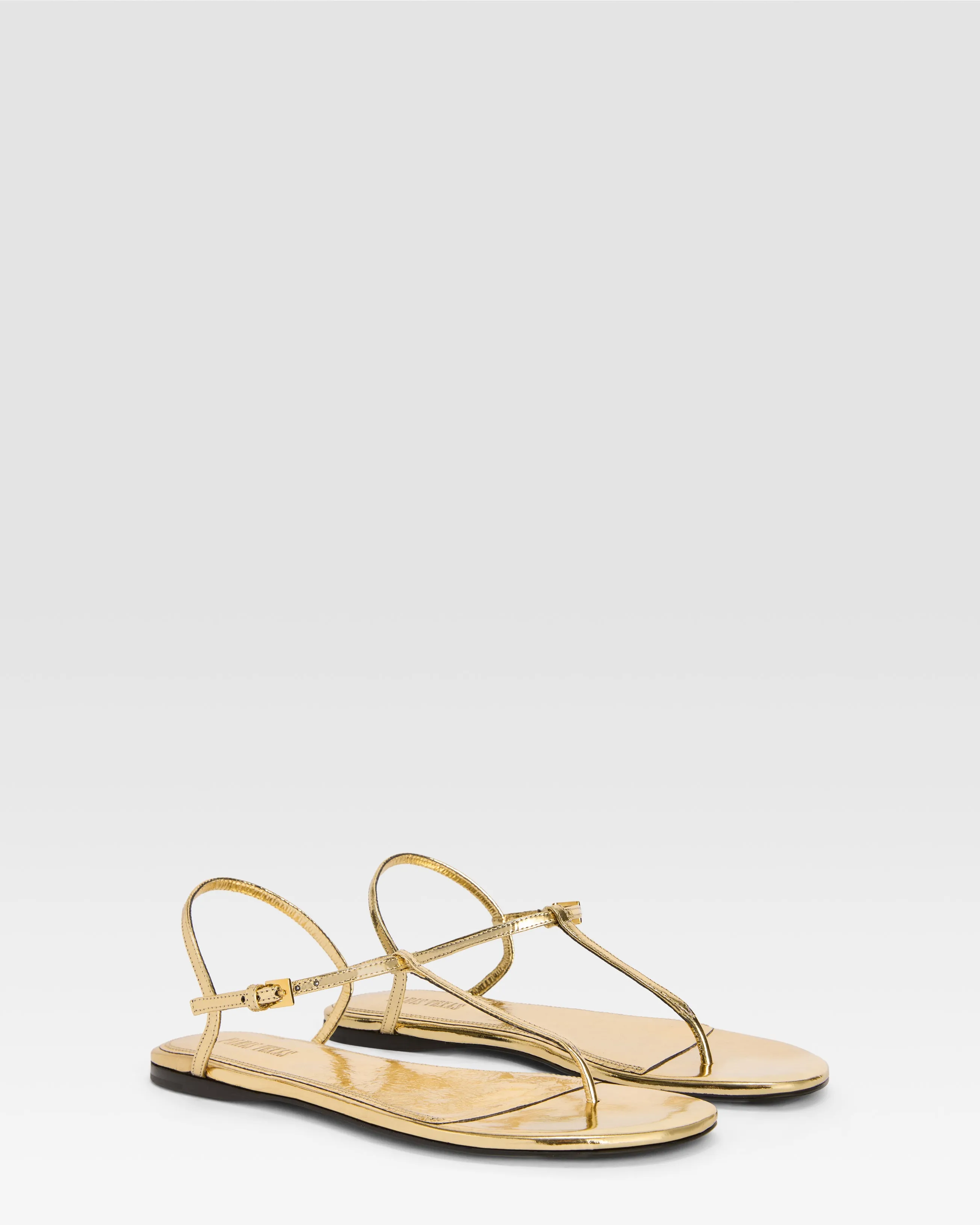 Flat sandals in gold metallic-effect, plisse leather sold by Paris Texas product image thumbnail 2