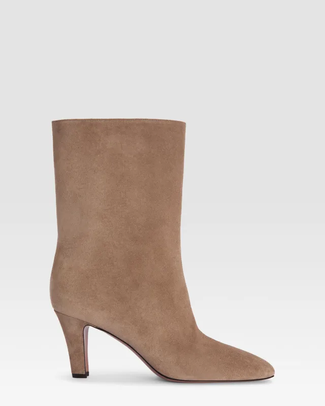 Ankle boots in taupe calf suede leather sold by Paris Texas