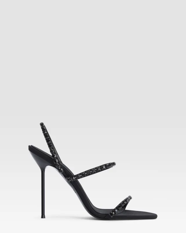 Slingback sandals in black crepe satin with stud detailing sold by Paris Texas