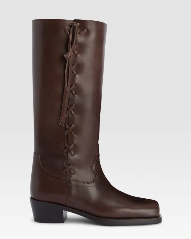 Boots in chocolate calf leather sold by Paris Texas