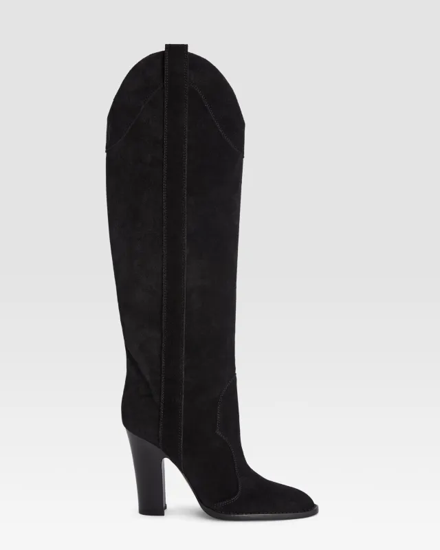 Boots in black calf suede leather made by Paris Texas