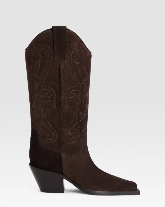 Texan boots in ebony calf suede leather made by Paris Texas
