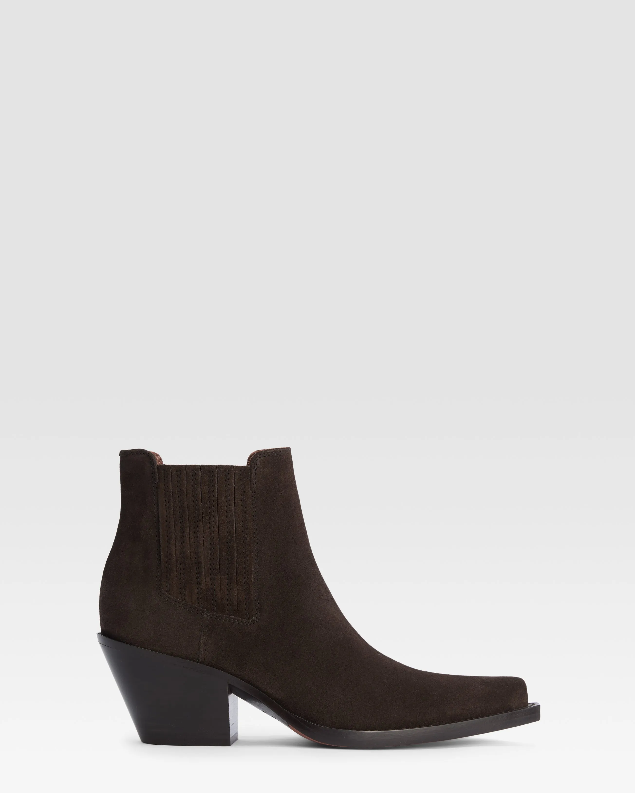 Texan ankle boots in ebony calf suede leather sold by Paris Texas