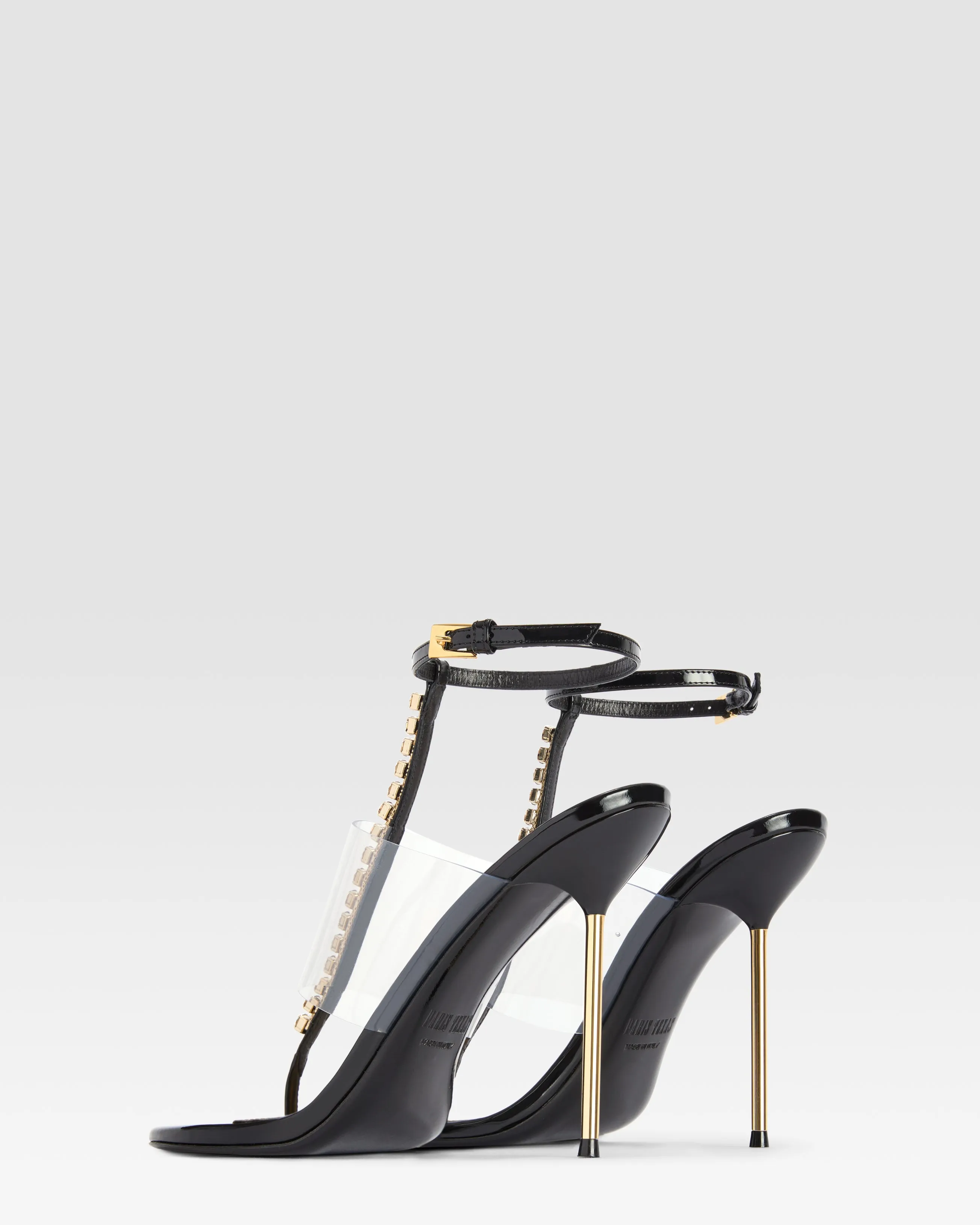 T-strap sandals in black patent leather with stud detailing sold by Paris Texas product image thumbnail 3