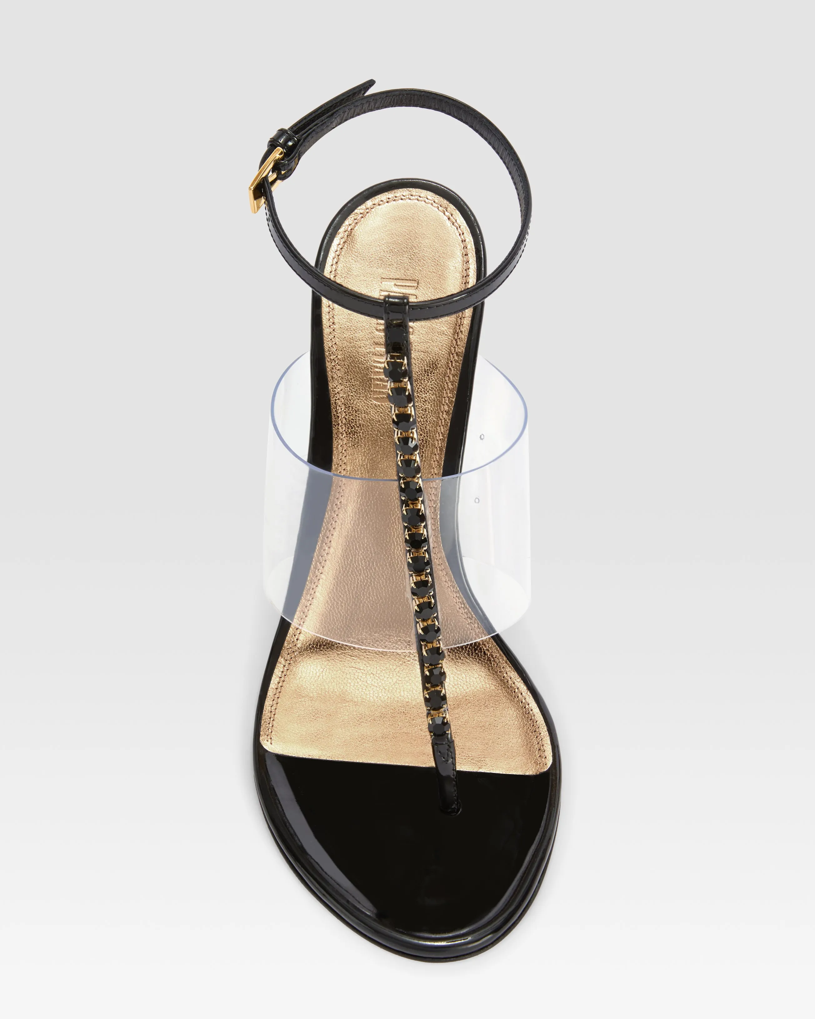 T-strap sandals in black patent leather with stud detailing sold by Paris Texas product image thumbnail 5