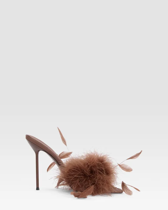Mules in ebony crepe satin made by Paris Texas