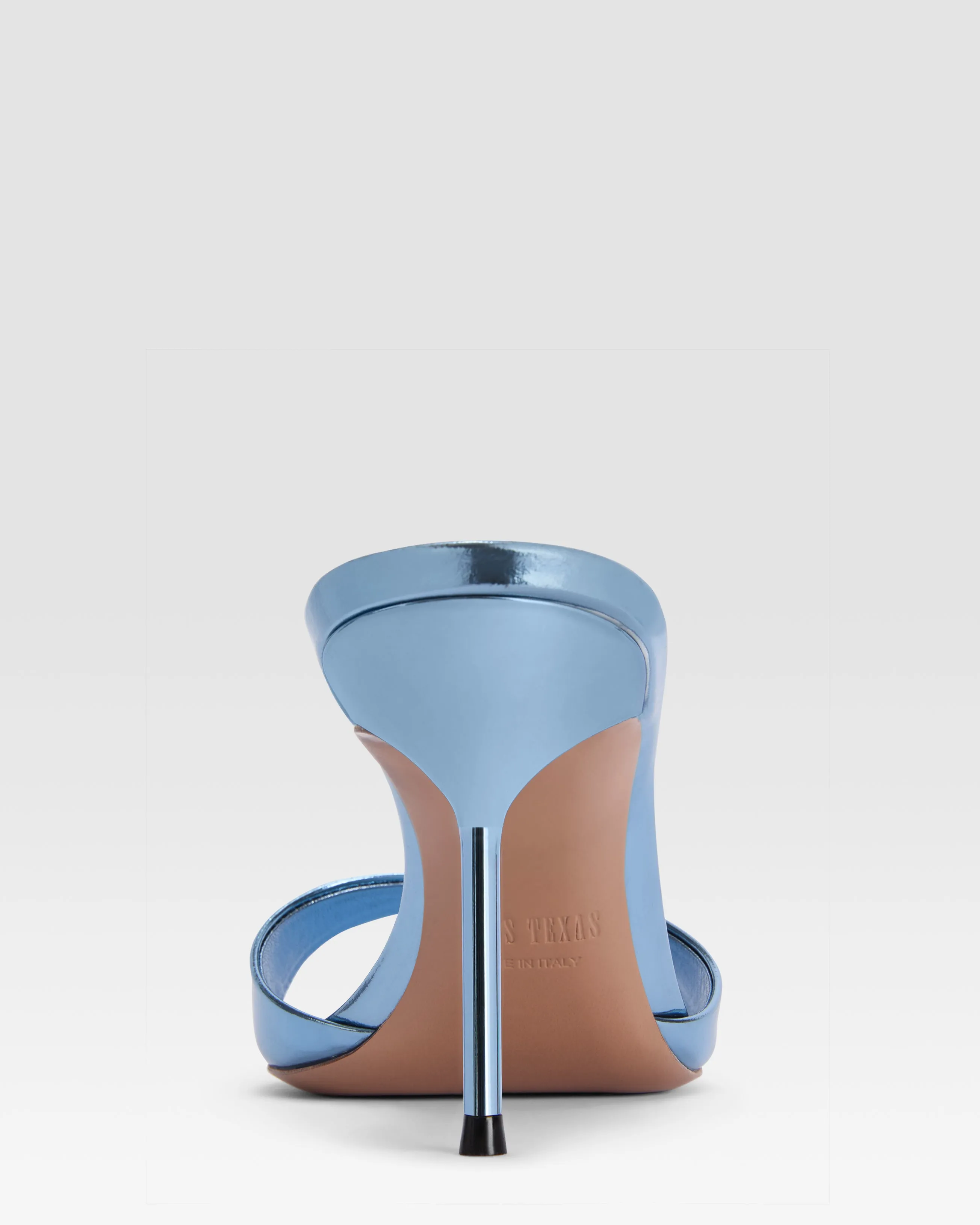 Mules in denim-colored, mirror-effect leather sold by Paris Texas product image thumbnail 4