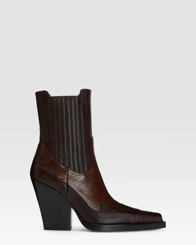 Ankle Boots in printed lizard-calf leather brown sold by Paris Texas