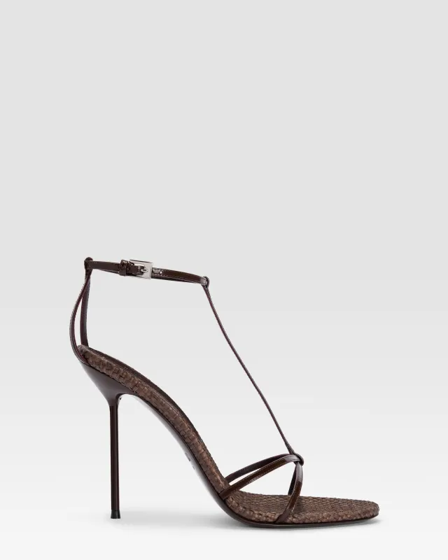 T-STRAP SANDAL IN PATENT LEATHER AND RAFFIA made by Paris Texas