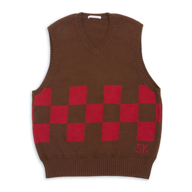 Sweater Vest - Brown & Red Checkered Cotton sold by S.K. Manor Hill