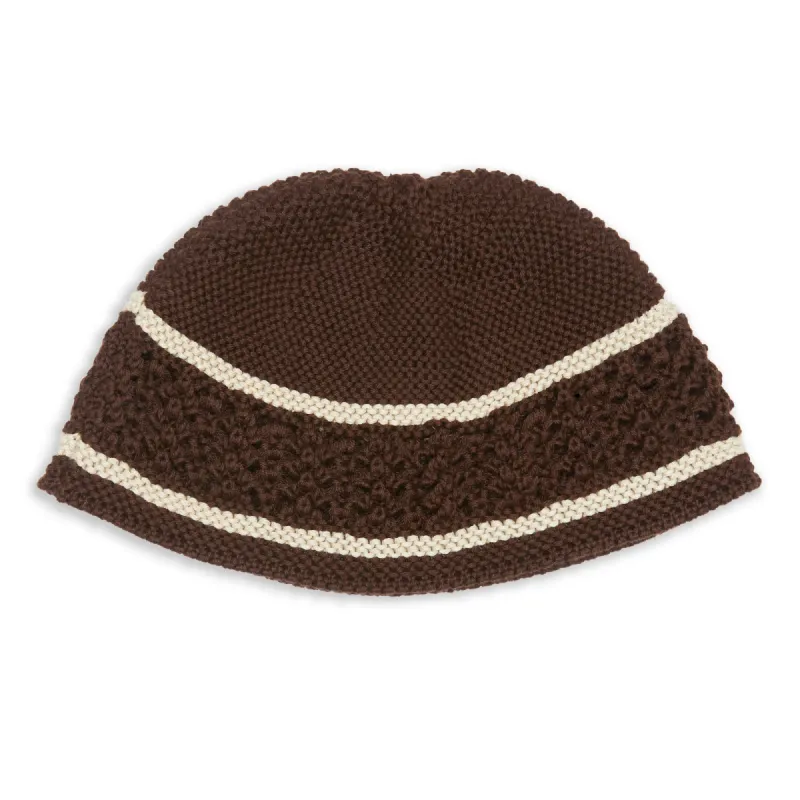 Knit Skull Cap - Brown w/ Tan Stripes Cotton made by S.K. Manor Hill
