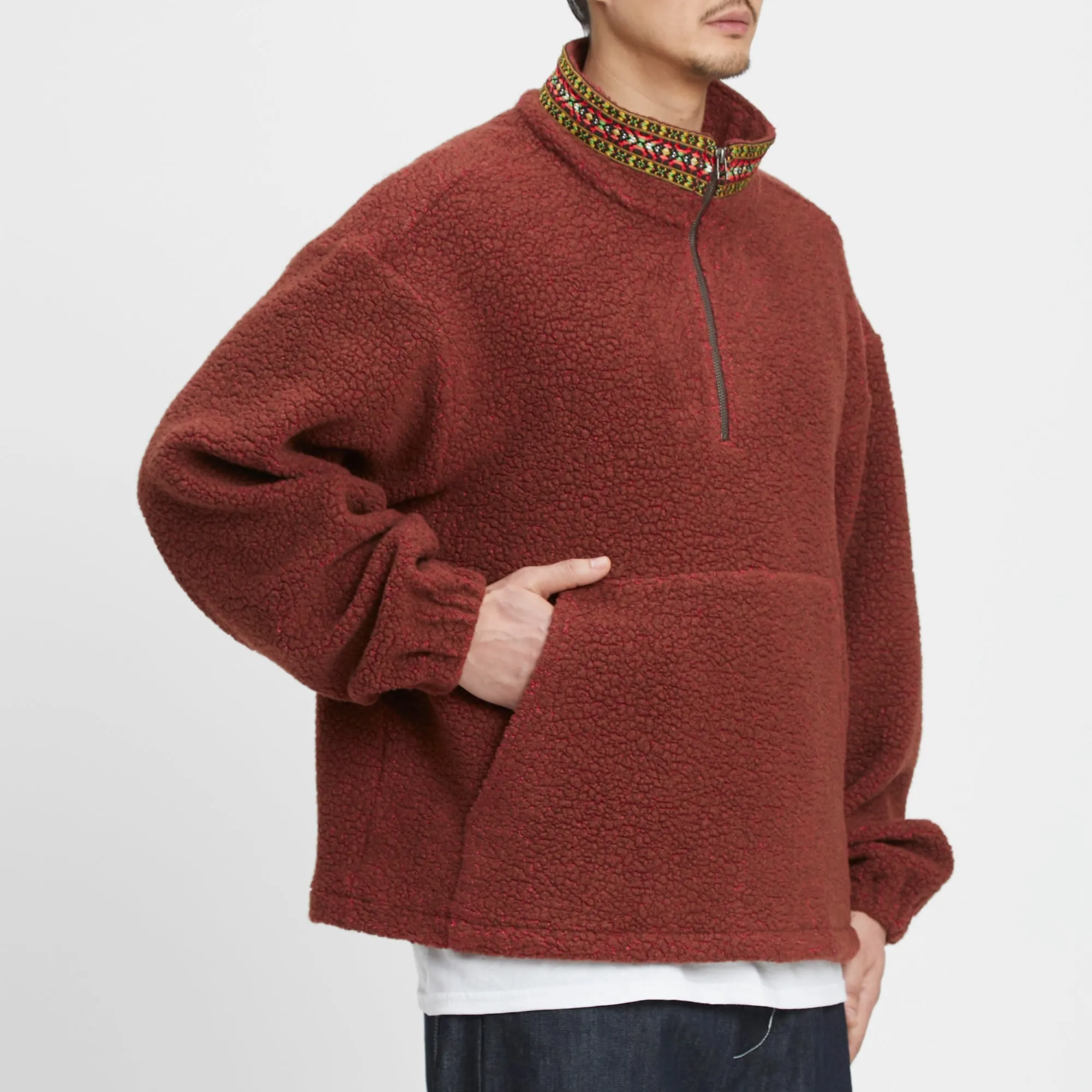 Half Zip Fleece - Brown/Magenta Wool Pile w/ Dec. Trim sold by S.K. Manor Hill product image thumbnail 4