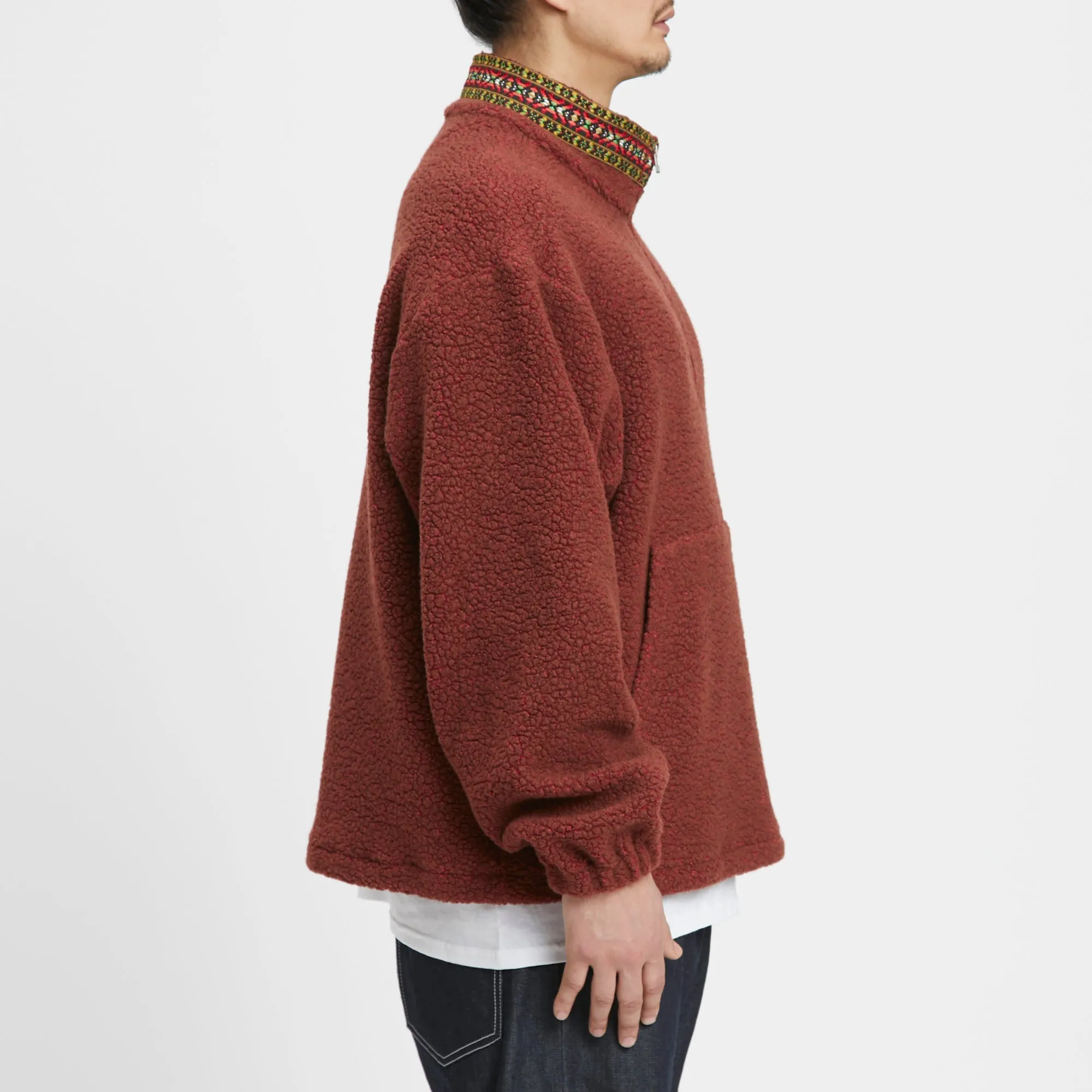 Half Zip Fleece - Brown/Magenta Wool Pile w/ Dec. Trim sold by S.K. Manor Hill product image thumbnail 5