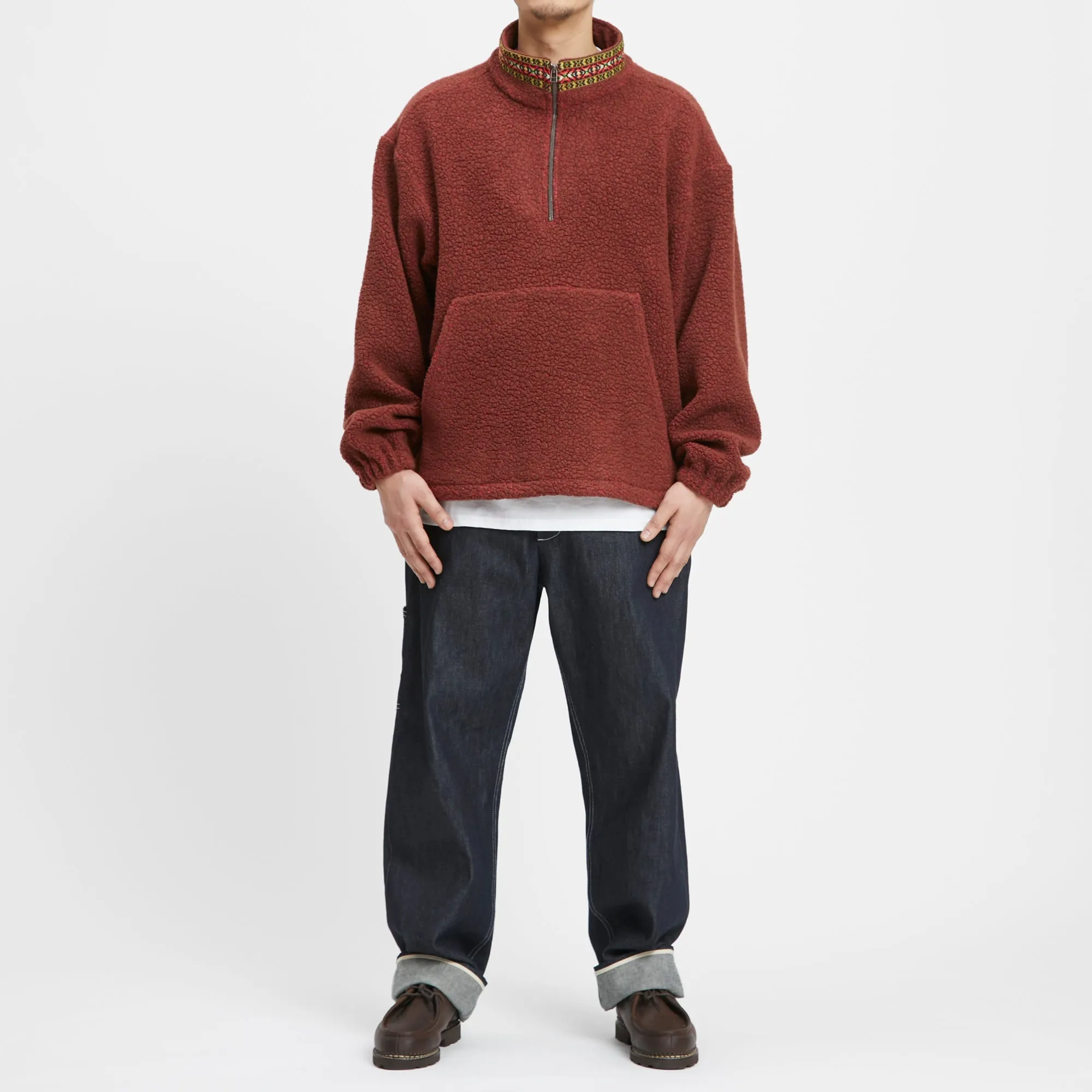 Half Zip Fleece - Brown/Magenta Wool Pile w/ Dec. Trim sold by S.K. Manor Hill product image thumbnail 2