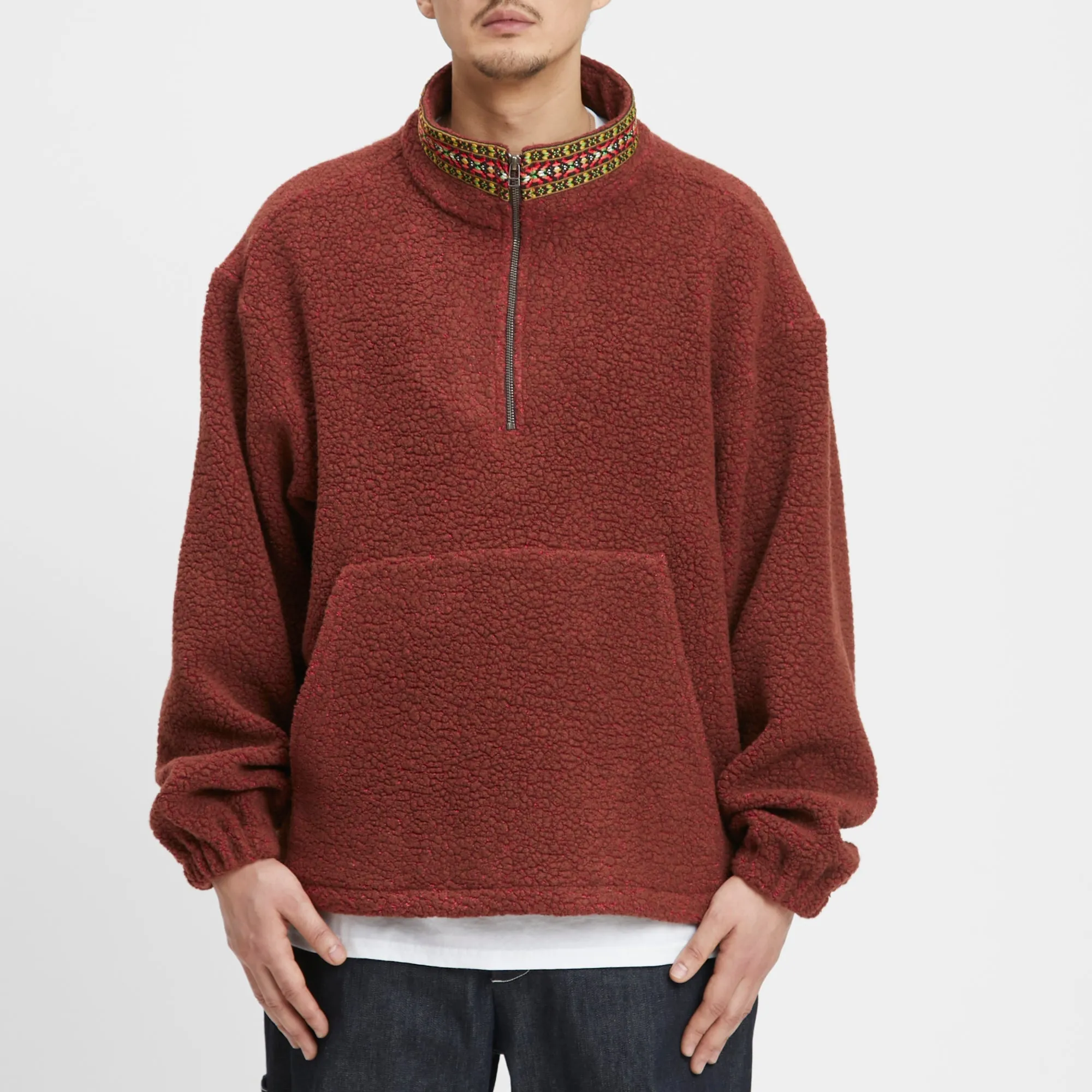 Half Zip Fleece - Brown/Magenta Wool Pile w/ Dec. Trim sold by S.K. Manor Hill product image thumbnail 3