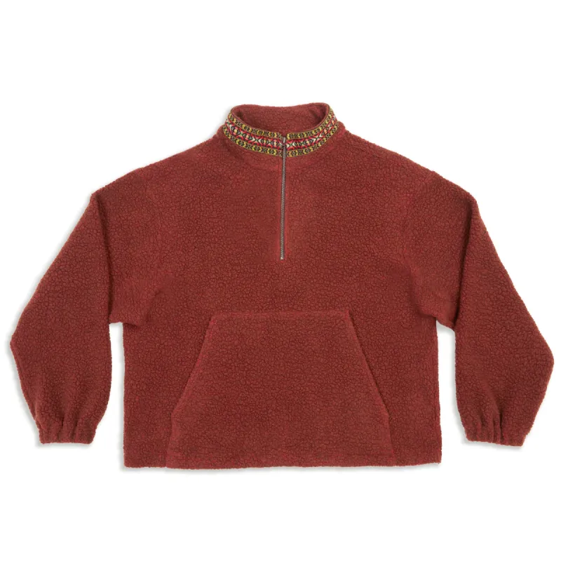 Half Zip Fleece - Brown/Magenta Wool Pile w/ Dec. Trim sold by S.K. Manor Hill