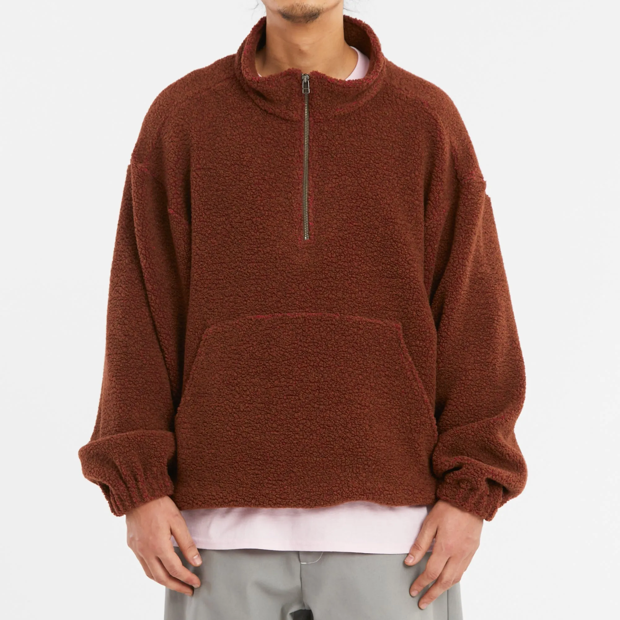 Half Zip Fleece - Brown/Magenta Wool Pile sold by S.K. Manor Hill product image thumbnail 3