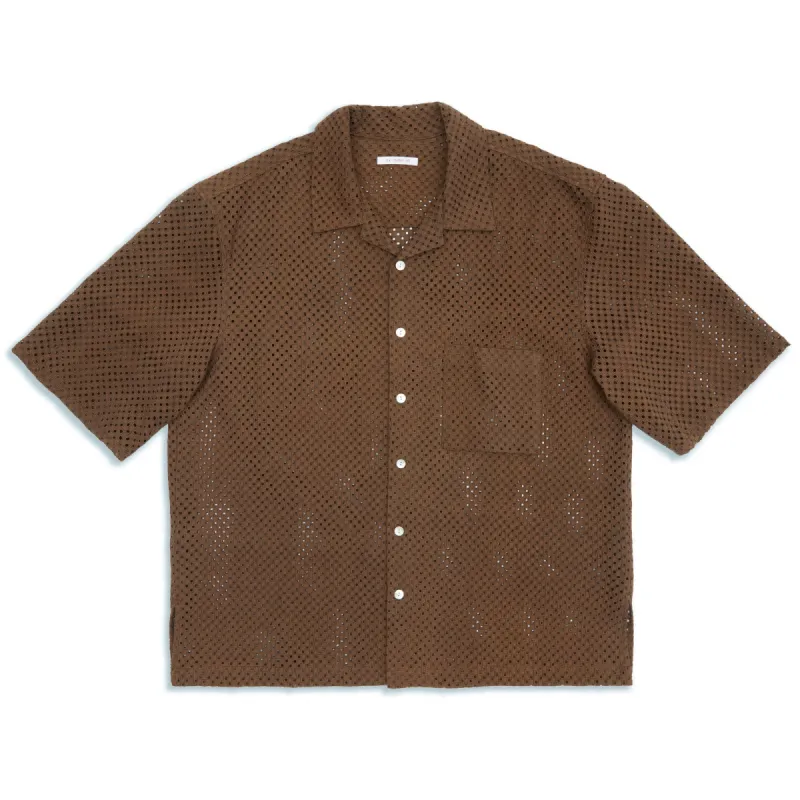 Aloha Shirt - Brown Check Embroidered Cotton sold by S.K. Manor Hill