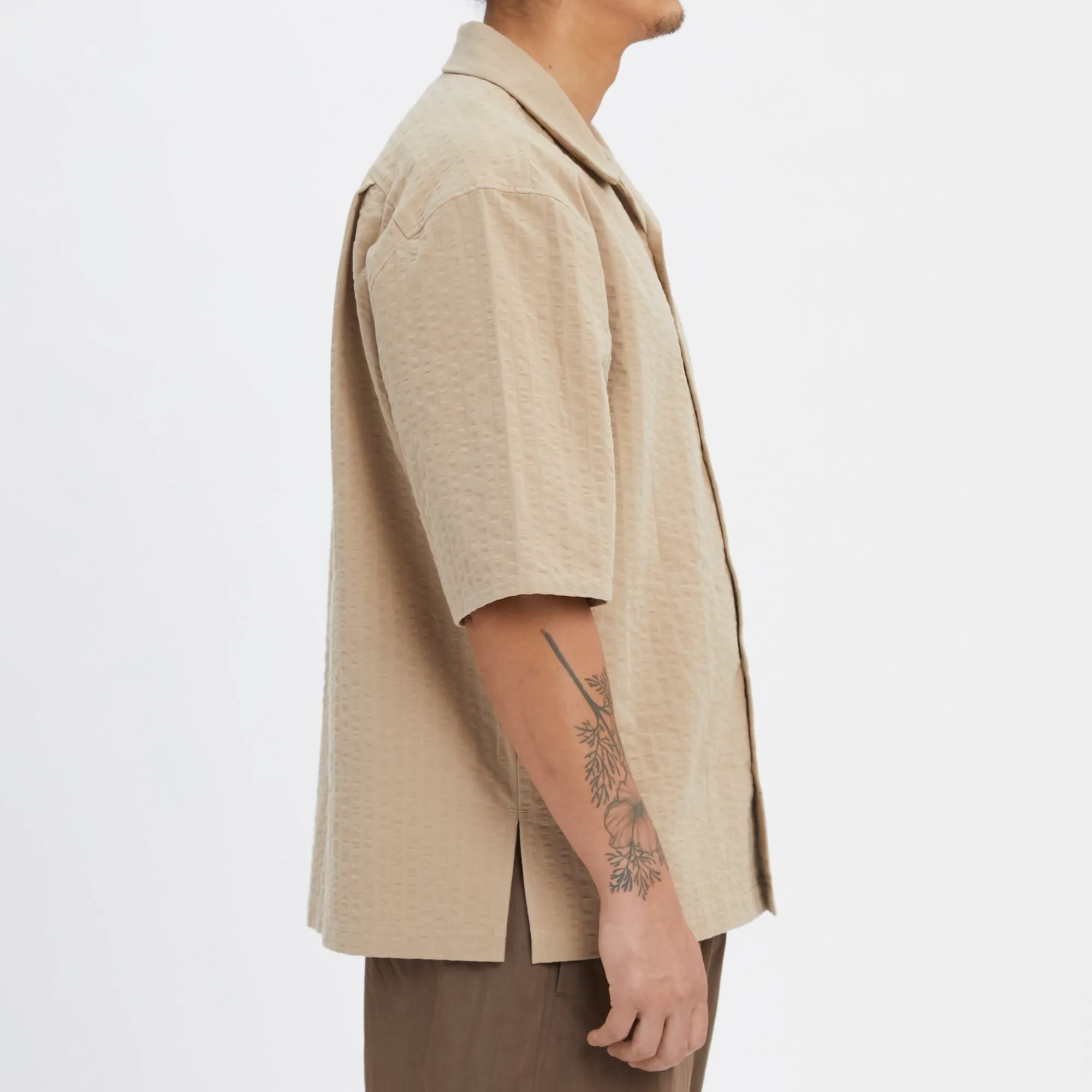 Aloha Shirt - Tan Puckered Cotton sold by S.K. Manor Hill product image thumbnail 4
