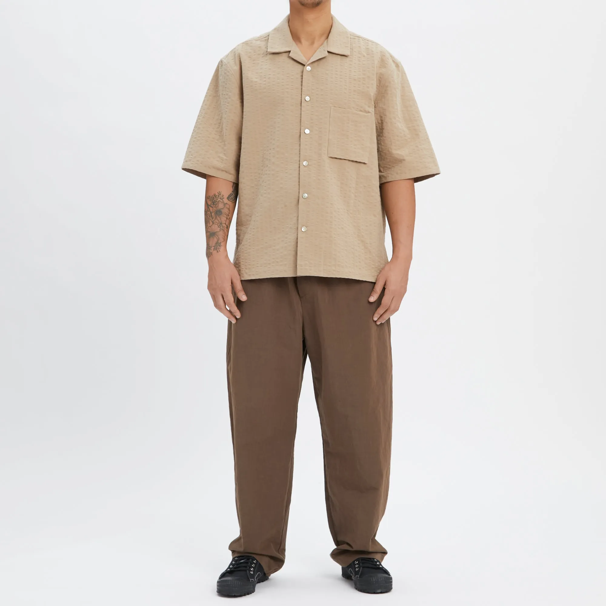 Aloha Shirt - Tan Puckered Cotton sold by S.K. Manor Hill product image thumbnail 2