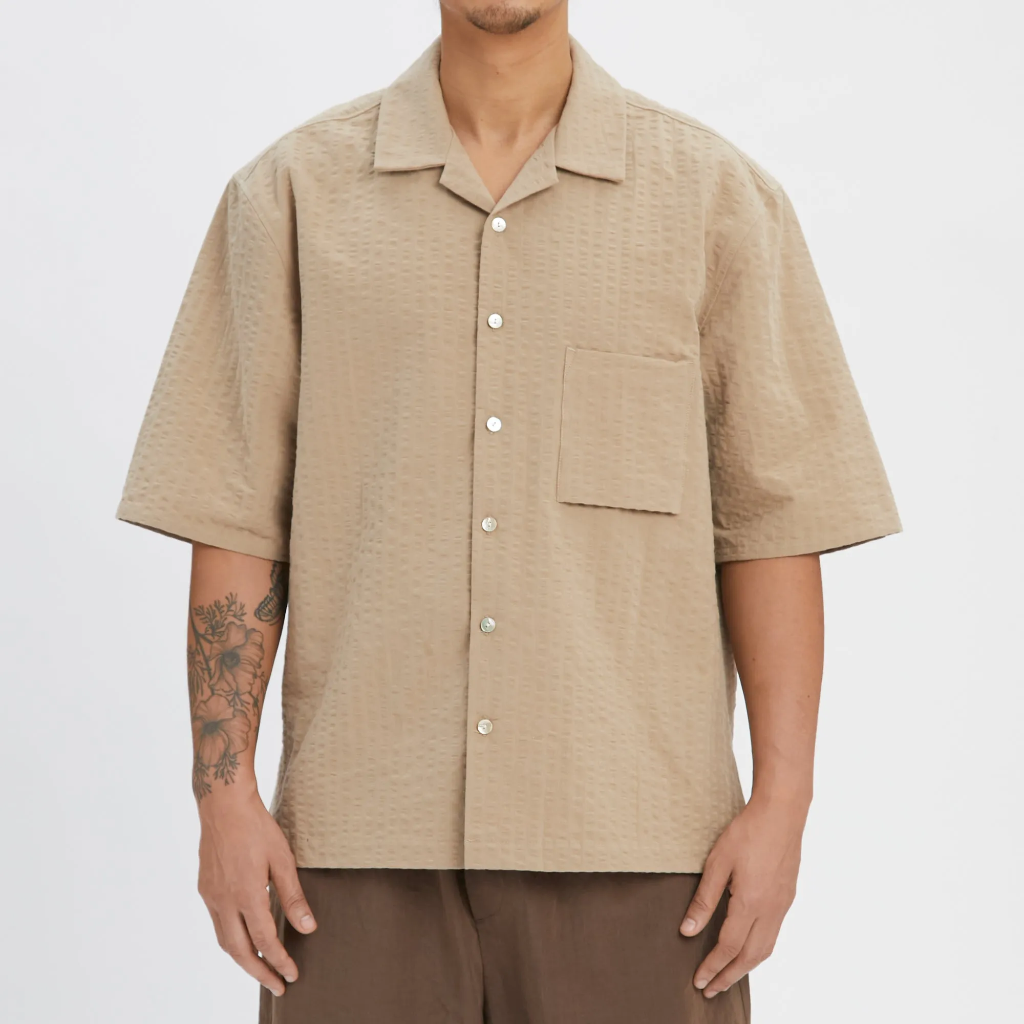 Aloha Shirt - Tan Puckered Cotton sold by S.K. Manor Hill product image thumbnail 3