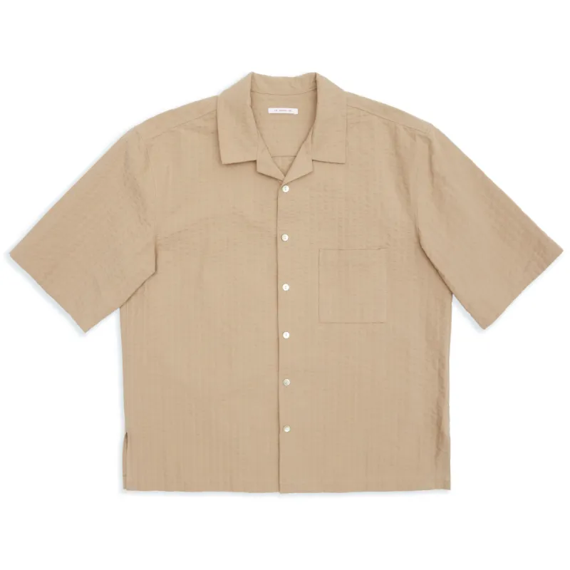 Aloha Shirt - Tan Puckered Cotton made by S.K. Manor Hill