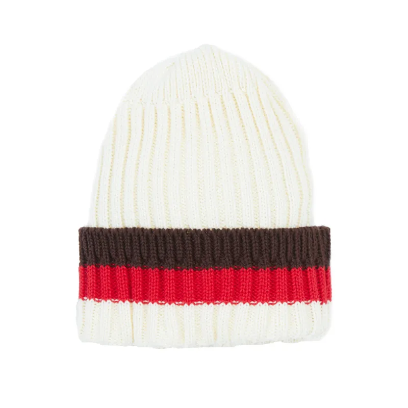 Watch Cap II - Natural w/ Brown & Red Stripe Cotton made by S.K. Manor Hill
